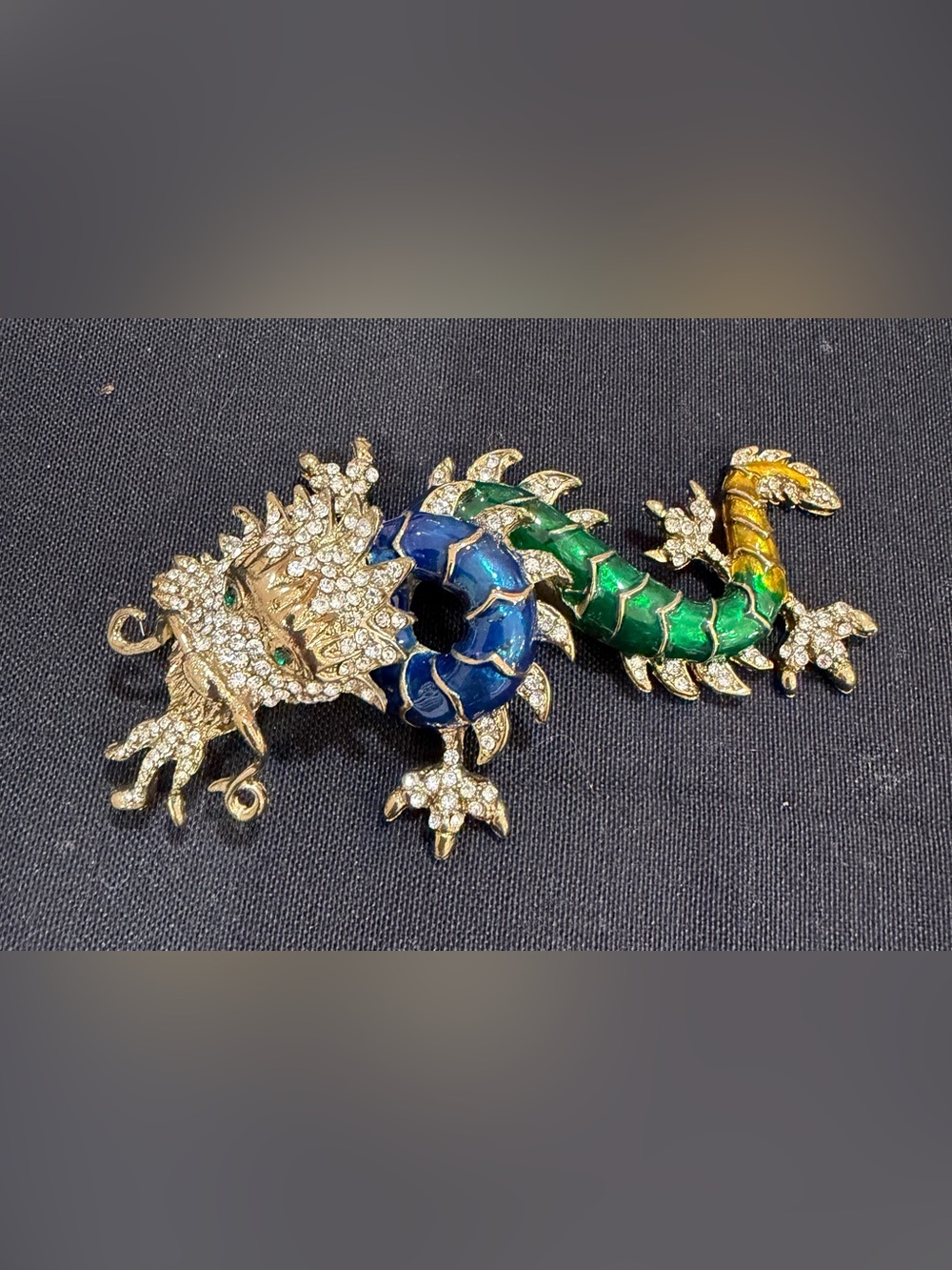 Vintage   Butler & Wilson Dragon Brooch Pin Rhinestone & Enamel